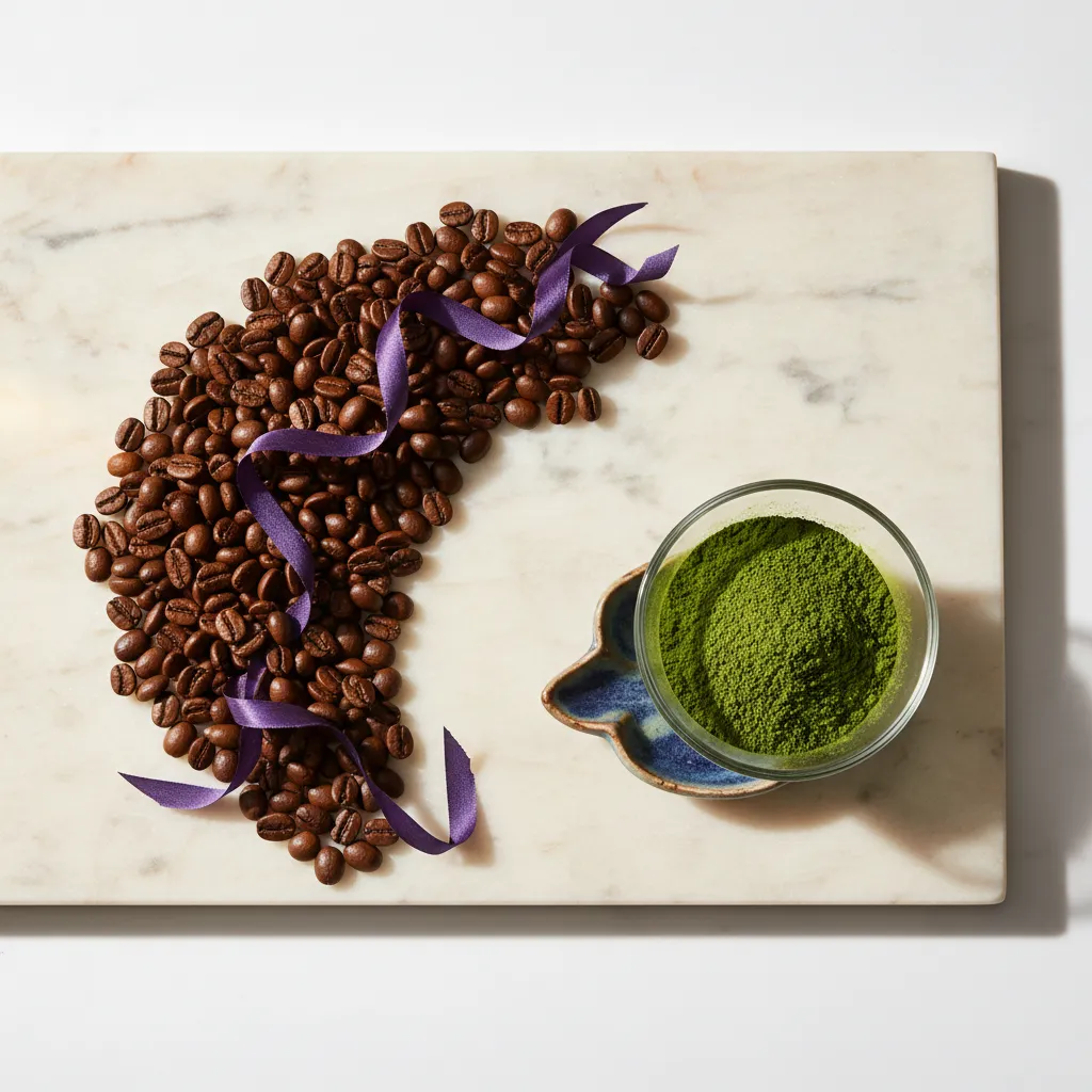 Kaffeebohnen und Grüntee-Extrakt Pulver - natürliche Zutaten im Wellaray Coffee
